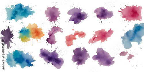 Set of colorful abstract watercolor splash brush strokes vector background. Colors watercolor paint stains vector texture background.	
