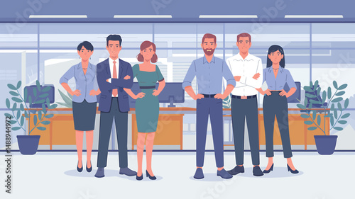 Group of employees at office vector illustration.