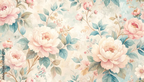 Wallpaper Mural Elegant pink and blue floral wallpaper, a blossoming design for walls pink Torontodigital.ca