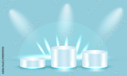 Realistic podiums with highlights and shadows, universal round, oval, stepped. For your creative designs.