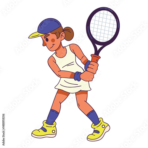 Flat Style Illustration of a Female Tennis Player in Action