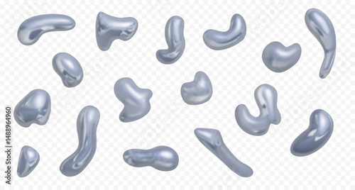 Realistic metal, chrome holographic liquid shapes.