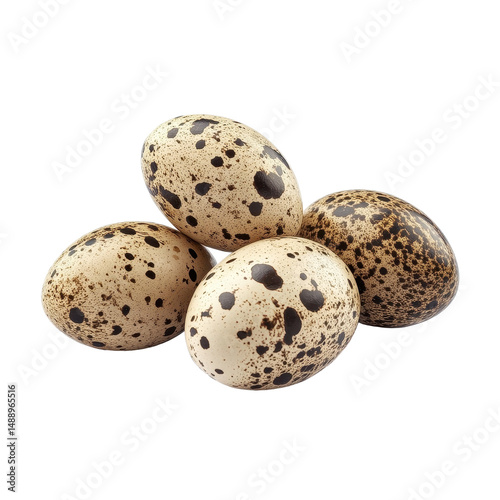 Quail eggs with speckled shells resting on a Transparent background for culinary and decorative use, quail eggs isolated on PNG background