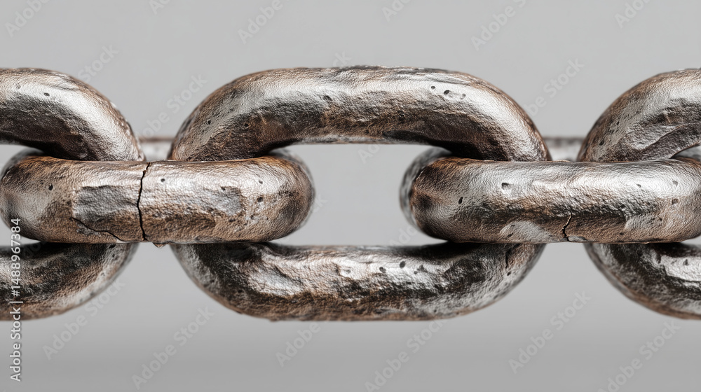 Fototapeta premium Close-Up of Heavy Metal Chain Link on Gray Background Showing Strength and Connection 