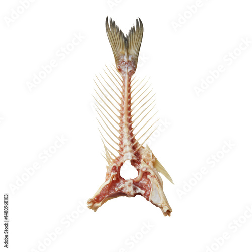 fish bone isolated on transparent background, PNG, cutout,  fish skeleton, aquatic, marine, anatomy, bones, fish anatomy, structure