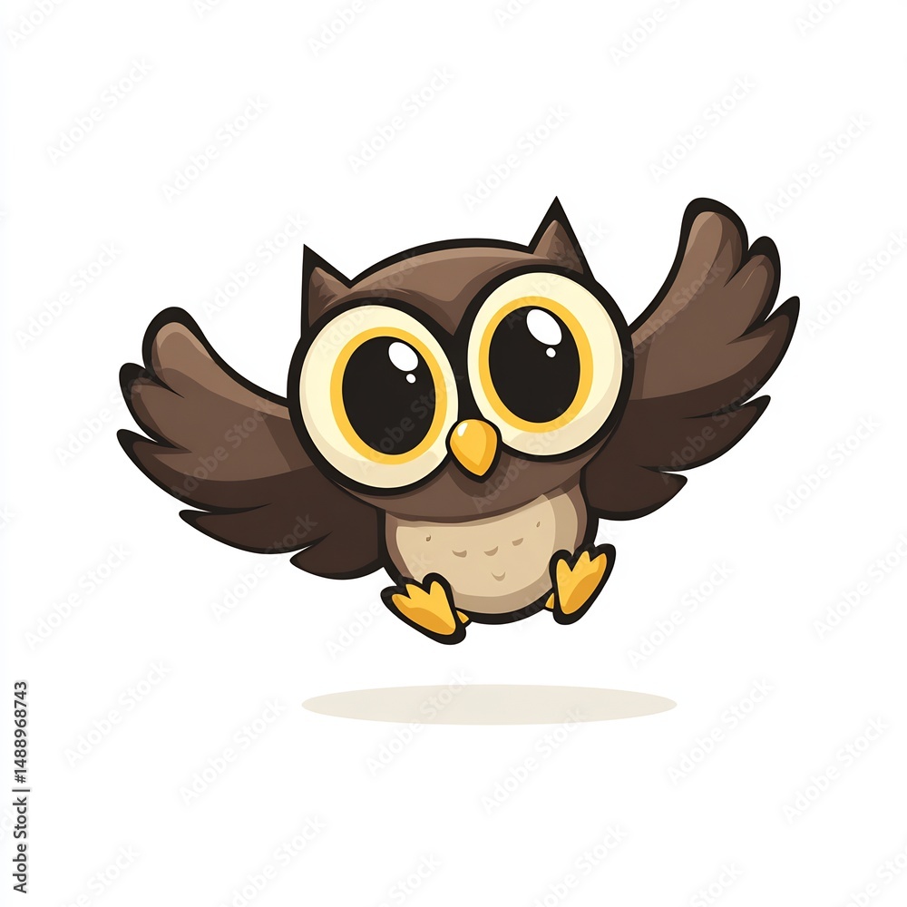 Fototapeta premium Cartoon Flying Owl with Big Eyes 