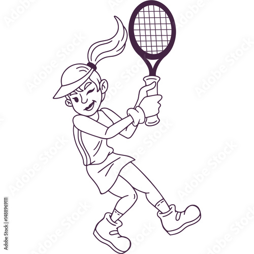 Minimalist Vector Design Featuring a Competitive Woman Tennis Athlete