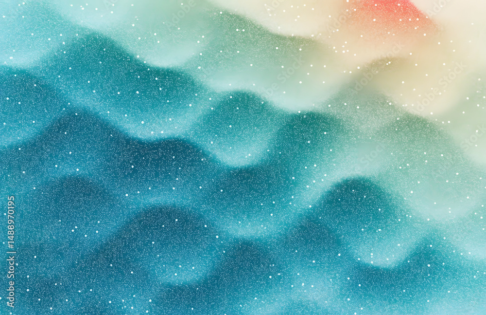 Fototapeta premium Retro grainy gradient background noise texture effect summer poster design seamless colors teal abstract wave pattern.