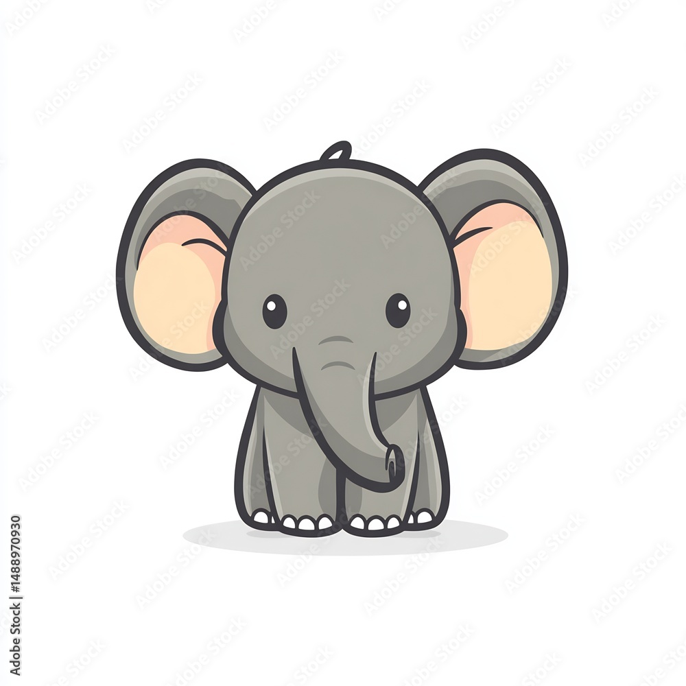 Naklejka premium Cute Cartoon Elephant with Big Ears