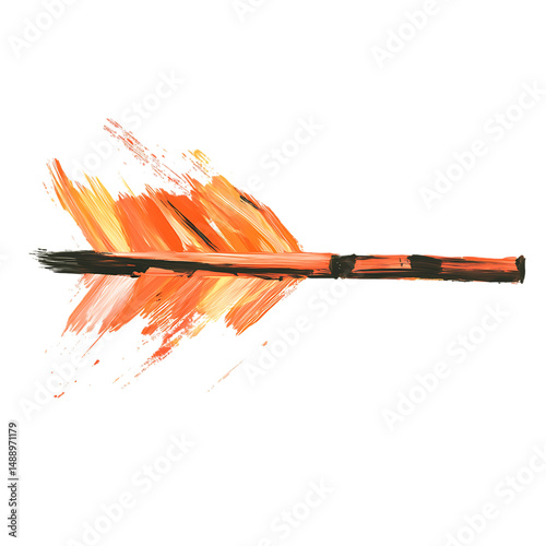 Artistic Arrow with Vivid Brush Strokes in Apricot Isolated on Transparent Background