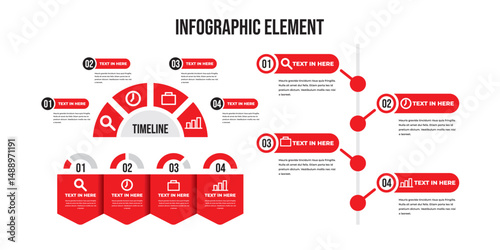 Red Timeline Infographic Design Template, Modern red infographic elements for business timeline and presentation use