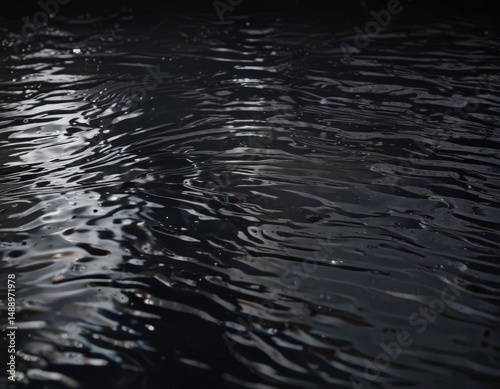 Dark water, intricate ripple patterns, mirror-like reflection,  texture,  shadow,  tranquil