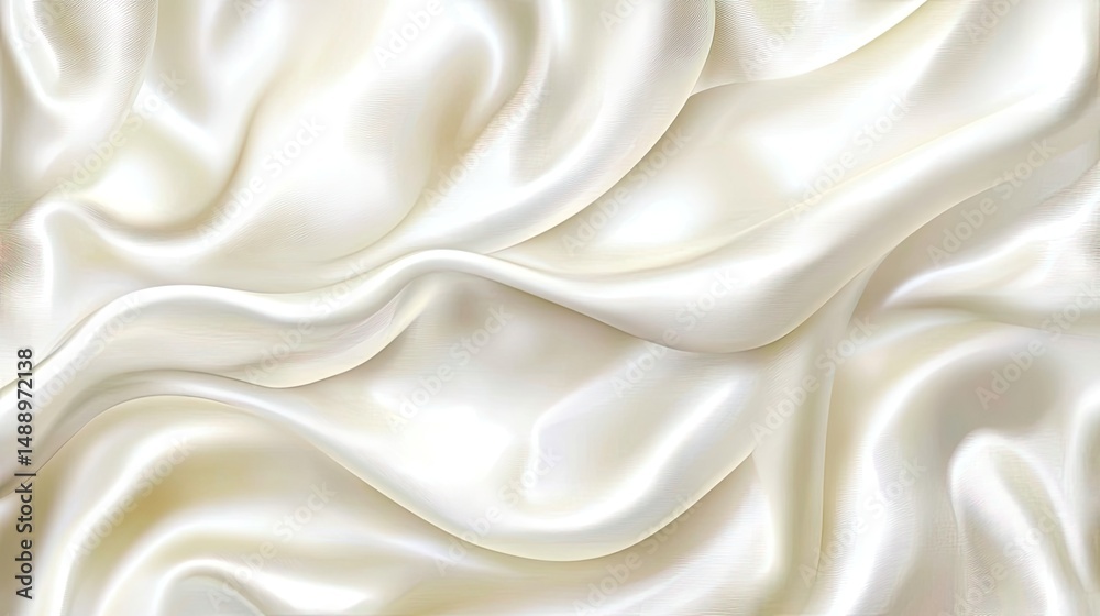 Obraz premium Close-up view of flowing, creamy-white silk fabric.