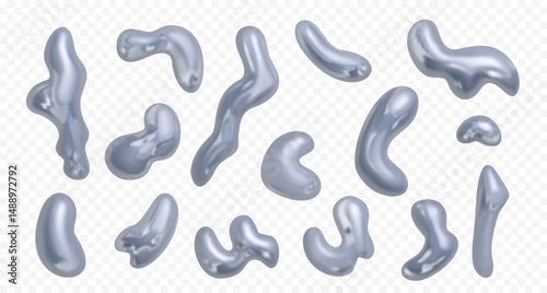 .3d chrome holographic shapes. Y2K style.