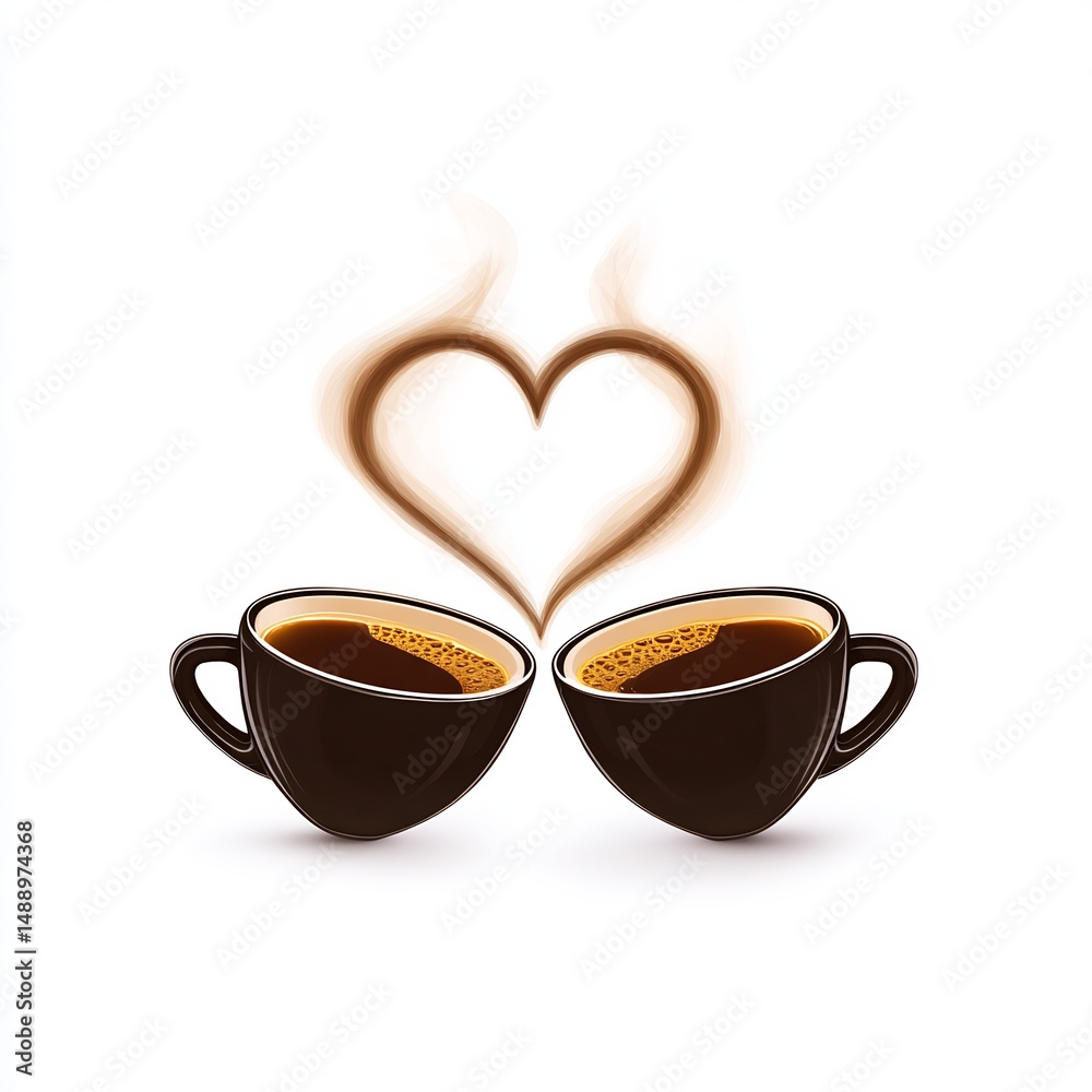 Obraz premium Two Coffee Cups Making Heart with Steam