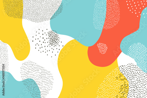 Abstract Pop Art Paint Splash Pattern with Memphis 80s-90s Geometric Design Vector