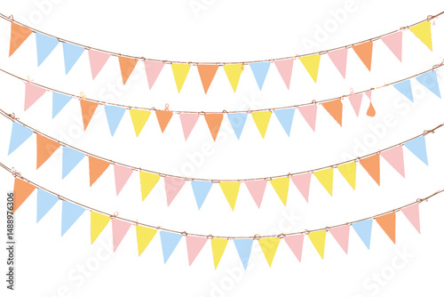 Carnival Colored Garland Bunting Vector Festive Triangle Flags Rope Party Holiday Celebration Colorful Pennants Banner Flyer Design Elements