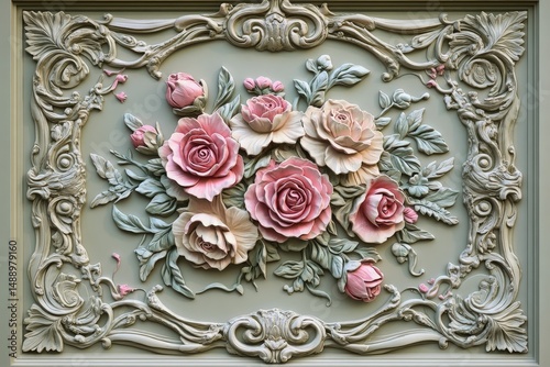 Ornate floral design in a decorative frame.
