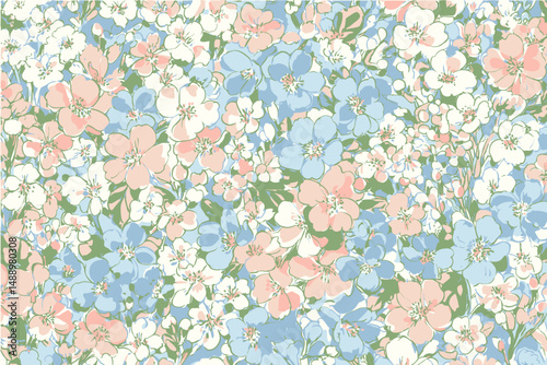 Liberty Millefleurs Seamless Floral Pattern � Elegant Hand-Drawn Small Flower Vector Design