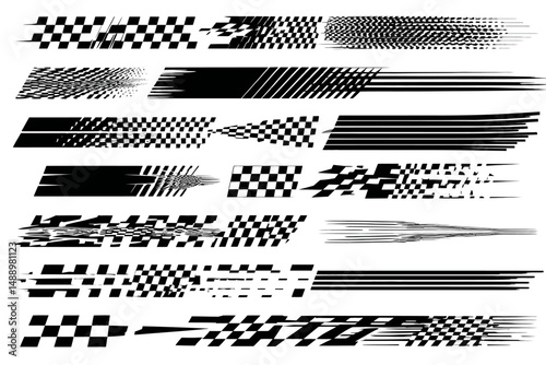 Racing Stripe Vector Set Race Car Checkered Flag Speed Decal Patterns Dynamic Lines Competition Automotive Motorsport Graphics