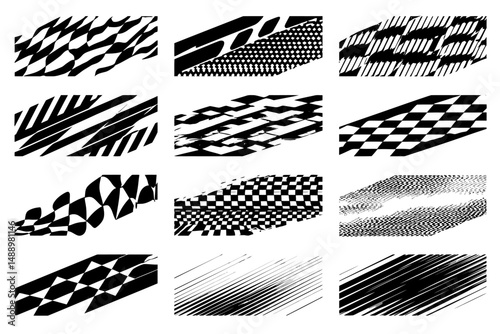 Racing Stripe Vector Set Race Car Checkered Flag Speed Decal Patterns Dynamic Lines Competition Automotive Motorsport Graphics