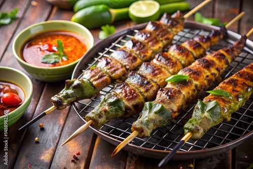 Crocodile Skewers Grilled on Charcoal photo
