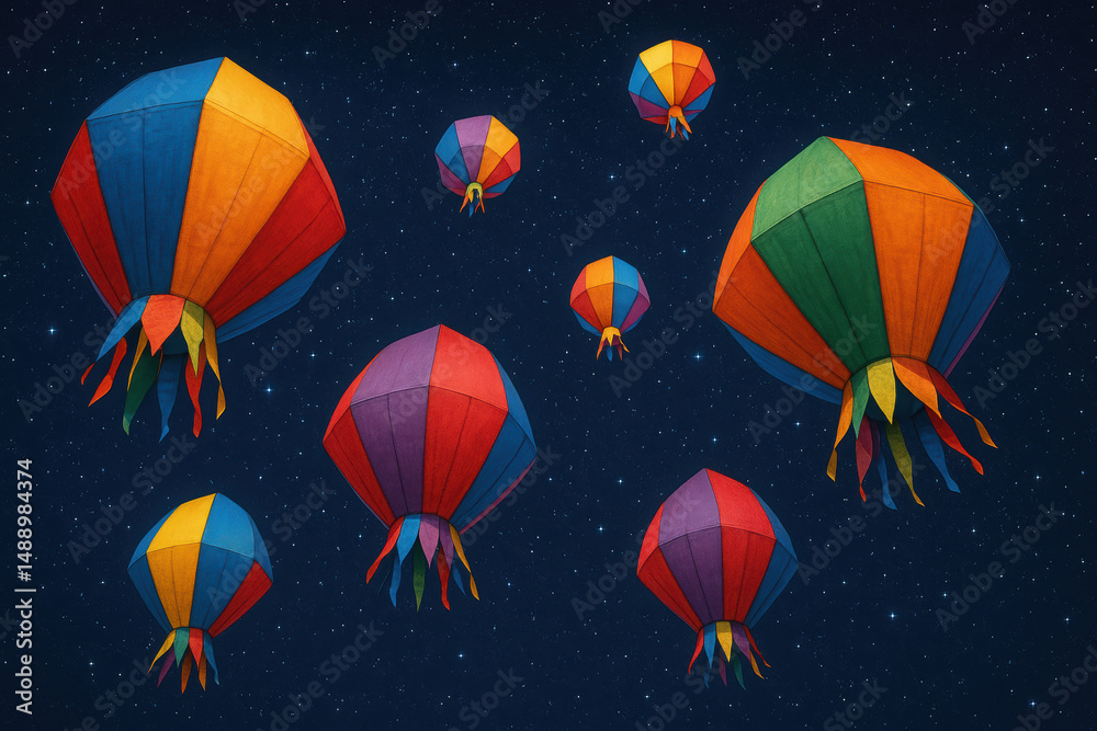 Fototapeta premium Colorful Festa Junina Lanterns Night Sky
