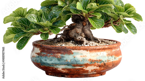 Bonsai Tree in Decorative Pot Lush Green Foliage  Indoor Plant Home Decor