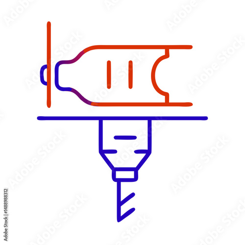 Drill bit icon in metallurgy and production, outline design, blue and red colors, copy space