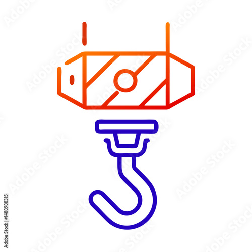 Crane hook icon in metallurgy and production, outline design, blue and red colors, copy space