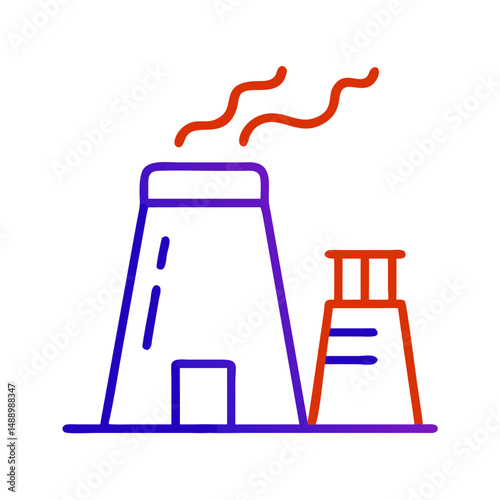 Industrial chimney icon in metallurgy and production, outline design, blue and red colors, copy space