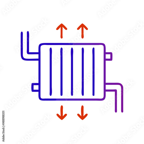 Heat exchanger icon in metallurgy and production, outline design, blue and red colors, copy space