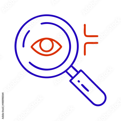 Inspection magnifier icon in metallurgy and production, outline design, blue and red colors, copy space