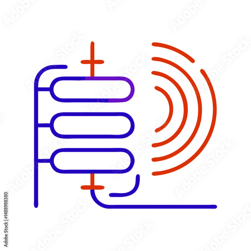 Metal coil icon in metallurgy and production, outline design, blue and red colors, copy space