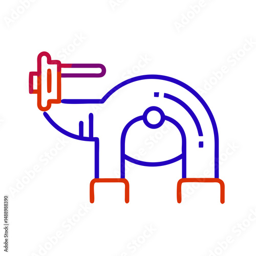 Pipe bender icon in metallurgy and production, outline design, blue and red colors, copy space