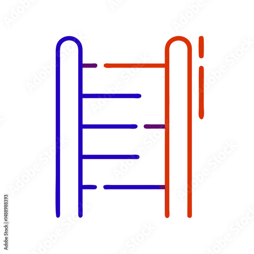 Metal ladder icon in metallurgy and production, outline design, blue and red colors, copy space