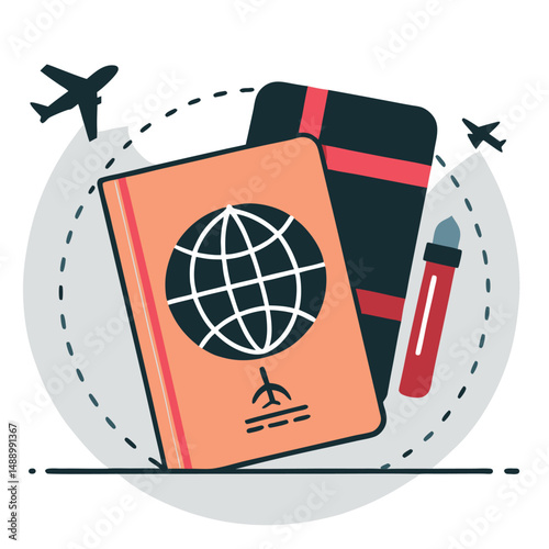 Illustrative Representation of Travel with Passport as Main Motif