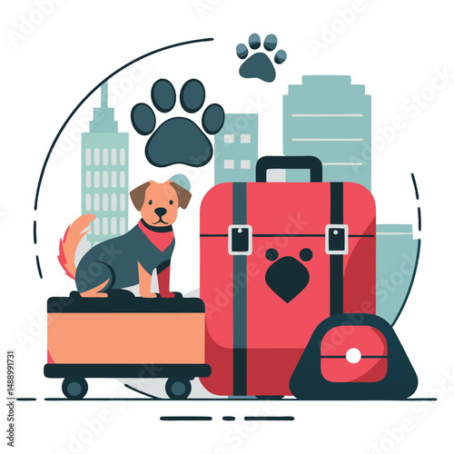 Concept Illustration of Pets Enjoying Travel Adventures with Owners
