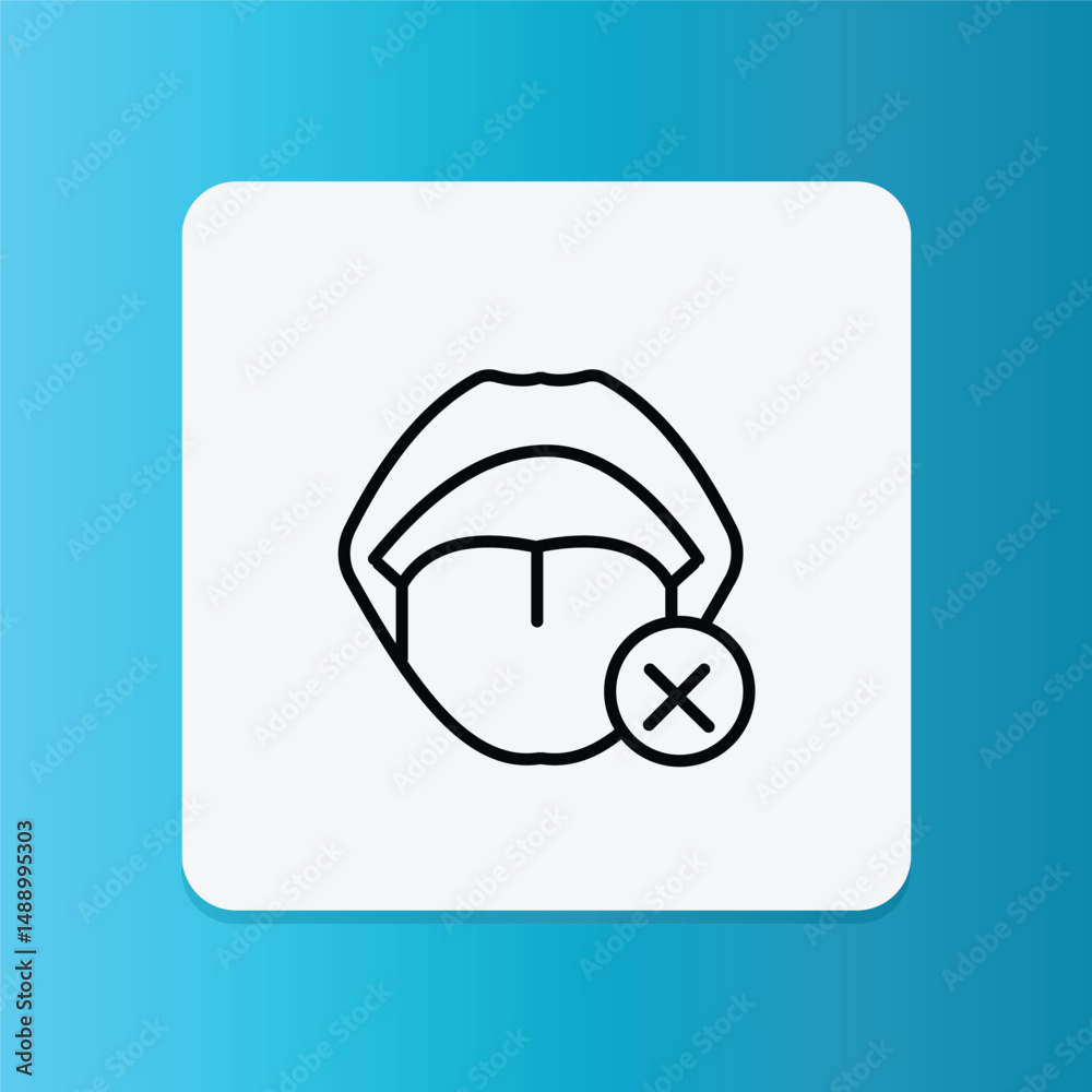 Obraz premium Icon of a mouth with a crossed-out sign, representing ageusia (loss of taste) due to COVID-19.