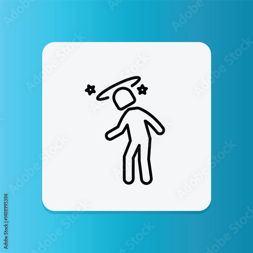 Icon of a person feeling dizzy with stars circling the head, representing lightheadedness or vertigo.