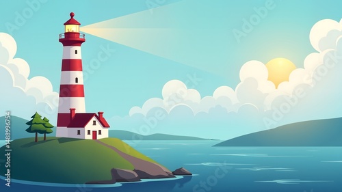 National Lighthouse Day sale banner design free space in the center
