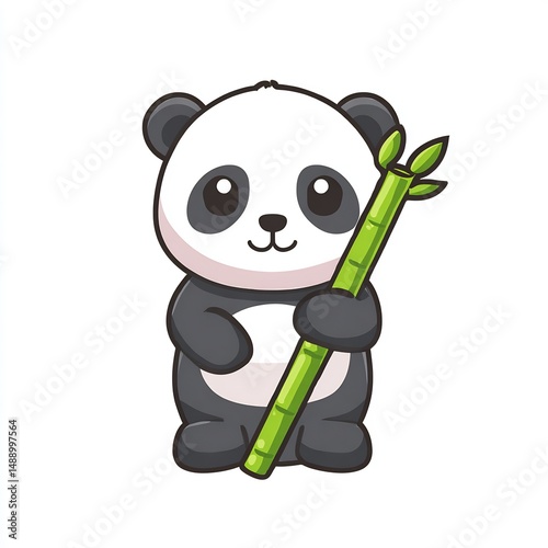 cute panda holding bamboo