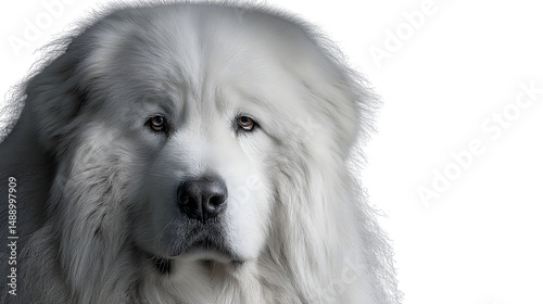 Closeup portrait of a fluffy white dog pet animal furry friend