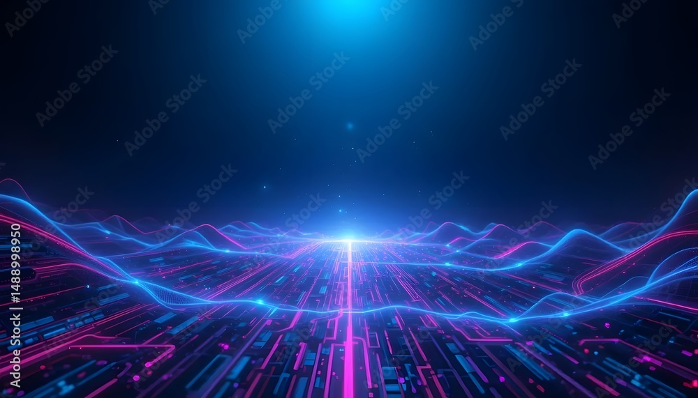 Fototapeta premium Digital Techscape Featuring Intricate Circuitry and Glow Effects