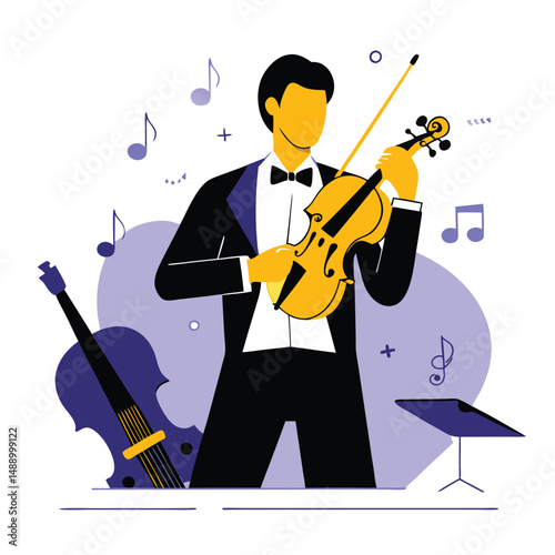 Illustrative Depiction of a Violin Orchestra Performing in Concert