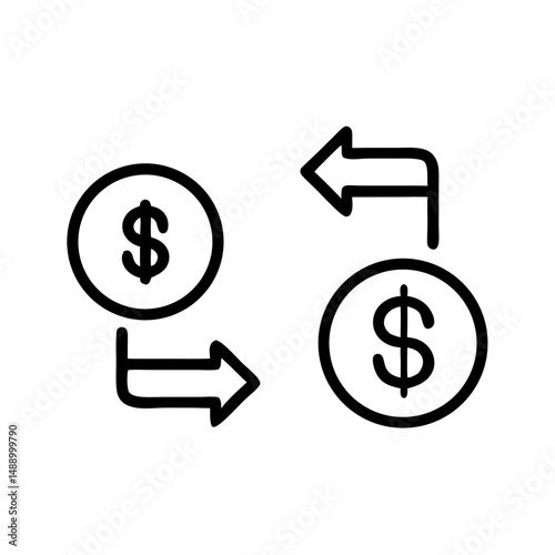 Currency exchange symbols depicting transactions with dollar signs, icon, vector  