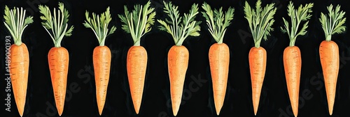 A row of carrots, each one displaying various shades and sizes