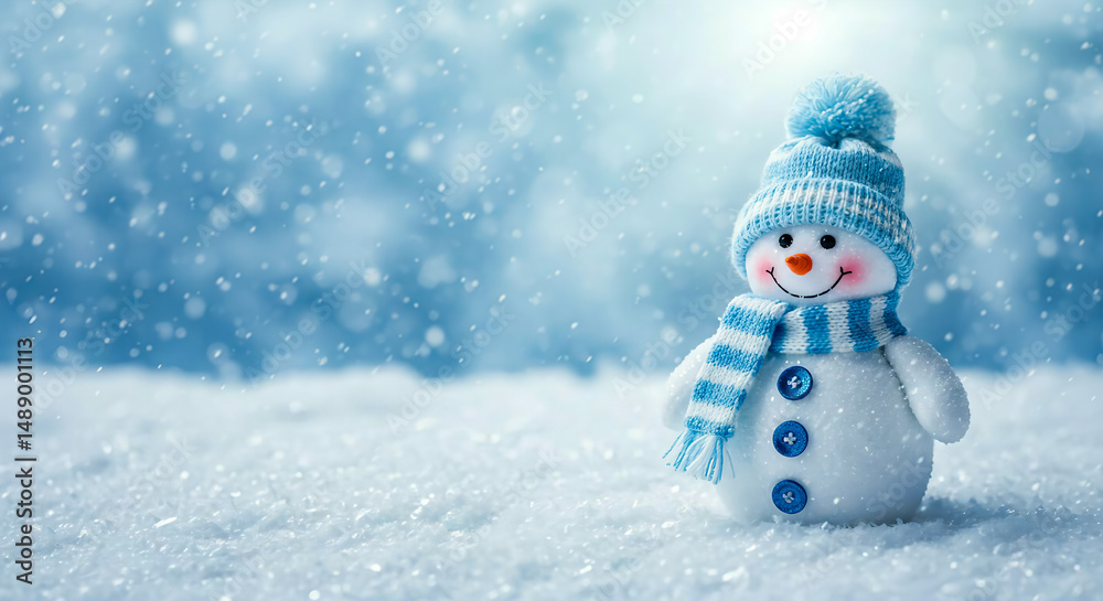 Fototapeta premium Snowman Winter Scene Snow Christmas Holiday Decoration Background