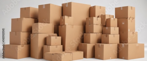 Various sized brown cardboard boxes isolated on white  , paper, cardboard, reuse