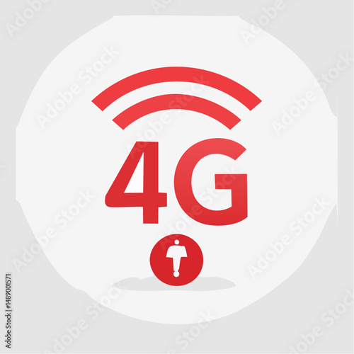 Red 4G Network Signal Icon on White Background